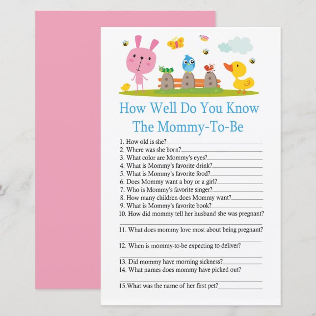 Pink funny rabbit How well do you know baby shower (Front/Back)