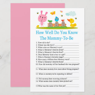 Pink funny rabbit How well do you know baby shower