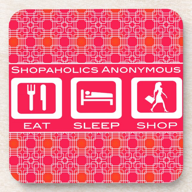 Pink Funny Shopaholic Eat Sleep Shop Award Coaster (Front)
