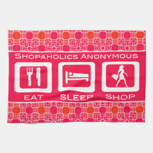 Pink Funny Shopaholic Eat Sleep Shop Award Kitchen Towel