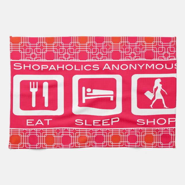 Pink Funny Shopaholic Eat Sleep Shop Award Kitchen Towel (Horizontal)