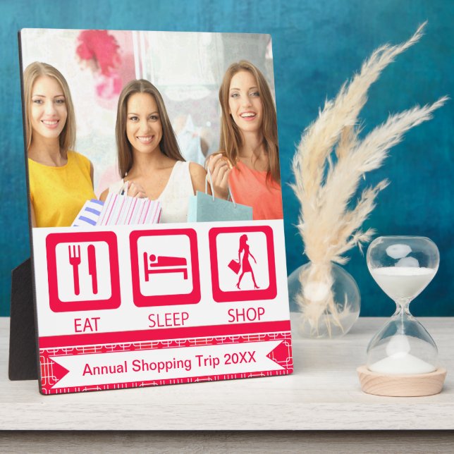 Pink Funny Shopaholic Eat Sleep Shop Award Plaque (Side)