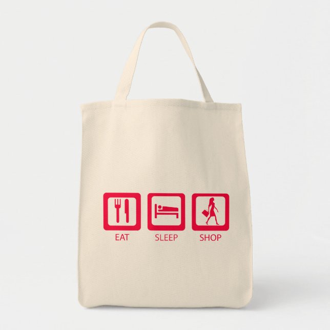 Pink Funny Shopaholic Manger Sleep Shop Sac réutil (Devant)