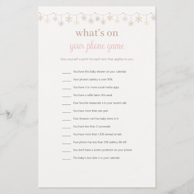 Pink Funny What's on Your Phone Baby Shower Game (Front)