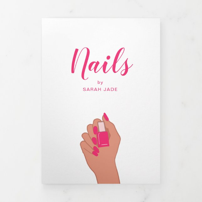 Pink Fuschia Modern Hand Nails Polish Nail Salon Tri-Fold Card (Cover)