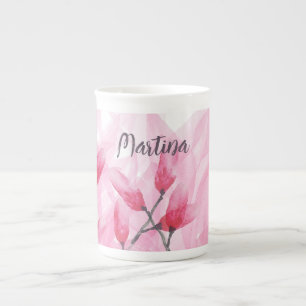 Pink Fusion Watercolor Monogrammed Bone China Mug