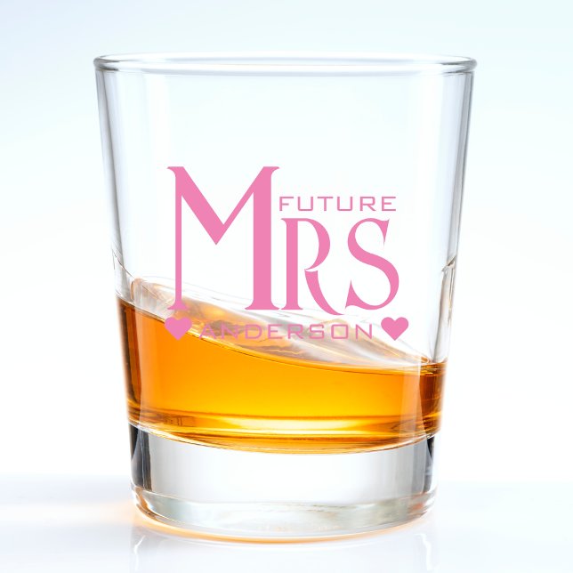 Pink Future Mrs Engagement Party Bridal Shower Shot Glass (pink heart future mrs bride wedding engagement shot glass)