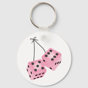 Pink Fuzzy Dice Keychain
