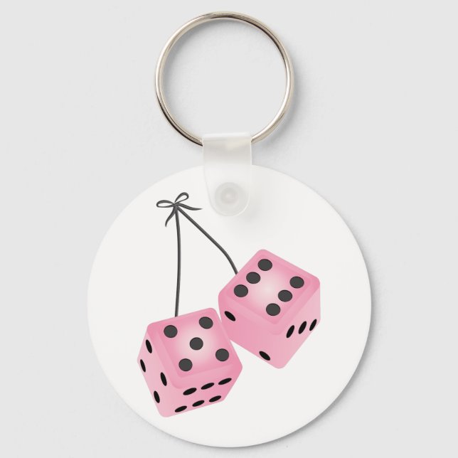 Pink Fuzzy Dice Keychain (Front)