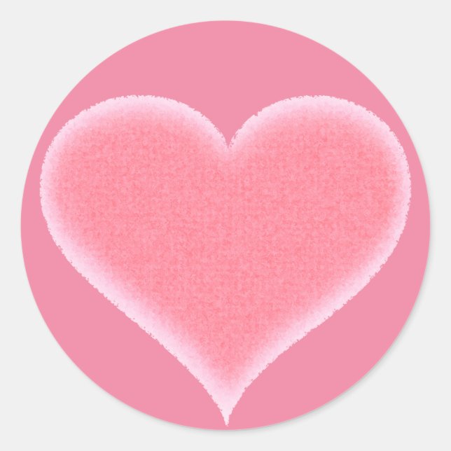 Pink Fuzzy Heart Customizable Classic Round Sticker (Front)