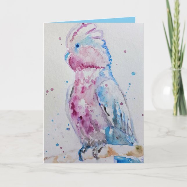 Pink Galah Parrot Bird Aquarelle Carte d'anniversa (Devant)