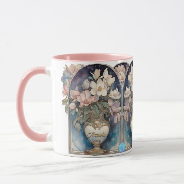 Pink Galaxy Magnolias Personalized Mug (Left)