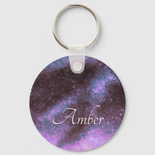 Pink Galaxy Sparkle Abstract Personalized Keychain