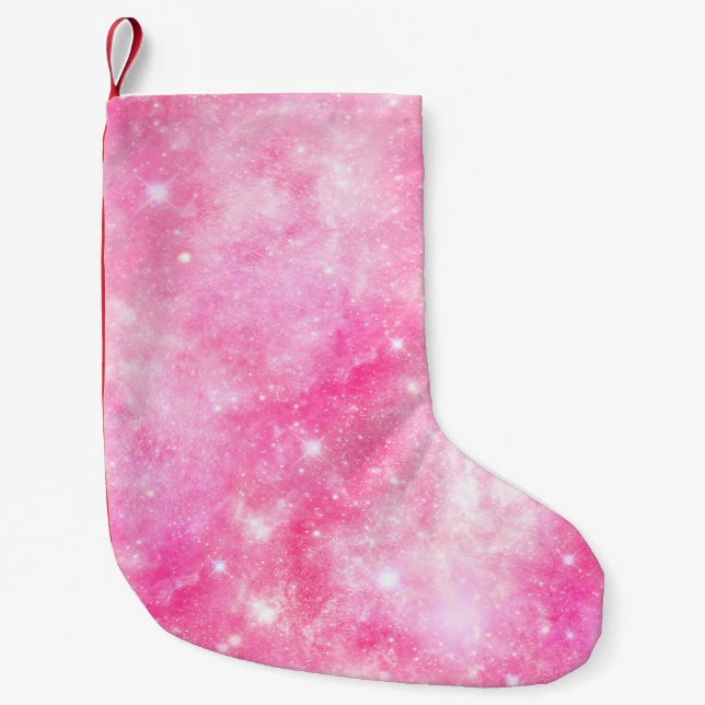 Pink Galaxy Universe Small Christmas Stocking (Front)