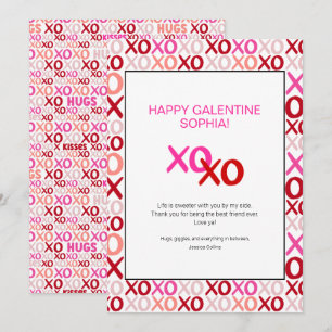 Pink Galentine's Day XOXO Modern Best Friend Name Holiday Card