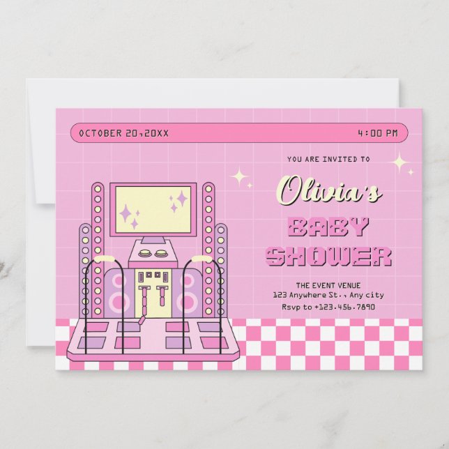 Pink Game Player Arcade Dance Machine baby shower Invitation (Front)