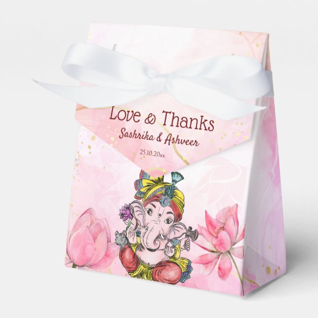 Pink Ganesha lotus Indian thank you favours Favor Box (Front Side)