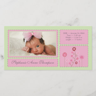 Pink Garden Baby Girl Faire-part de naissance Phot