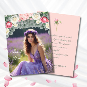 Pink Garden Bridal Shower Photo Thank You Card