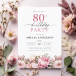 Pink Garden Floral Calligraphy 80th Birthday Invitation<br><div class="desc">Celebrate in style with a garden floral calligraphy 80th birthday invitation, perfect for a milestone event. Featuring vibrant floral designs and elegant calligraphy, this invitation sets a whimsical yet sophisticated tone for your celebration. The lush garden theme blends natural beauty with graceful typography, creating a timeless and inviting look. Ideal...</div>