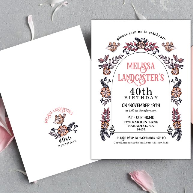 Pink Garden Flower Arch 40th Birthday Invitation (Elegant Pink Floral Garden Arch Birthday Invitation)