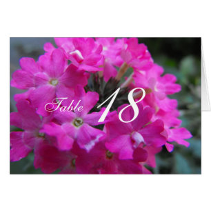 Pink garden flowers dinner table number card.