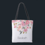 Pink Garden Flowers Floral Personalized Tote Bag<br><div class="desc">Gift this beautiful personalized tote bag featuring beautiful garden flowers blossoms in shades of pink and personalized in chic lettering.  MATCHING ITEMS in our store.</div>