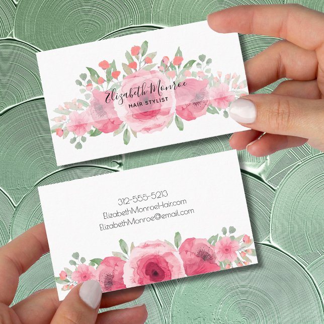 Pink Garden Flowers Hair Stylist Salon Makeup Business Card (Creator Uploaded)