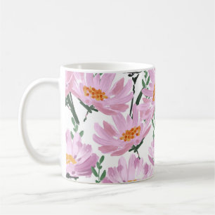 Pink Garden Flowers: Hand-Drawn Seamless. Coffee Mug