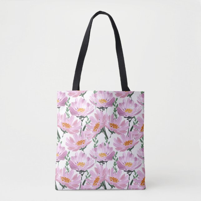 Pink Garden Flowers: Hand-Drawn Seamless. Tote Bag (Front)