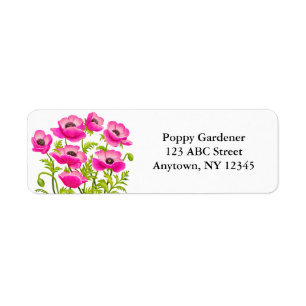 Pink Garden Poppy Flowers Avery Label