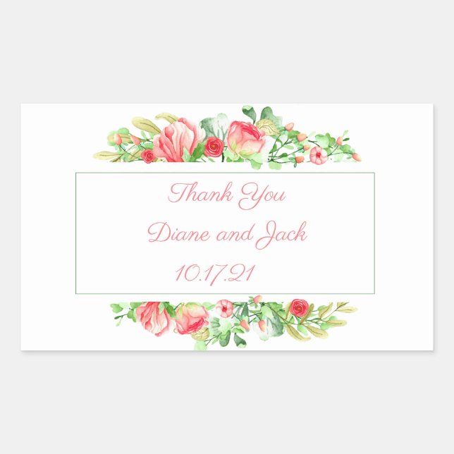 Pink Garden Watercolor Rose Bouquet Sticker (Front)