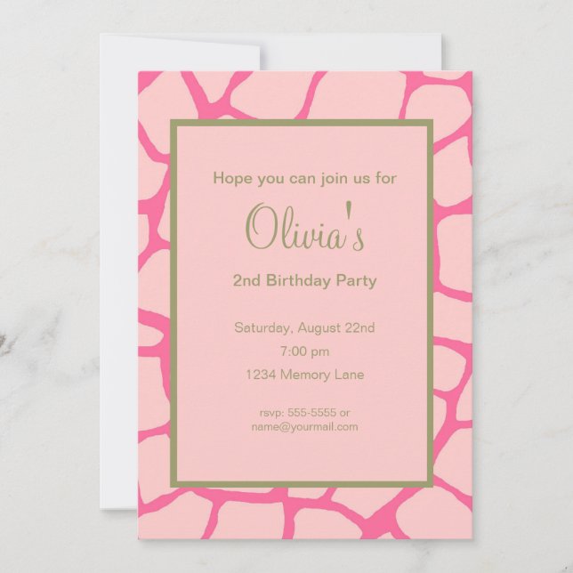 Pink Gariffe Birthday Invitation (Front)
