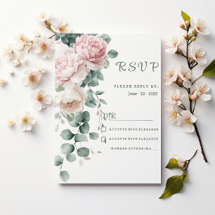 Pink garland peonies eucalyptus leaf RSVP Invitation