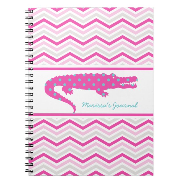 Pink Gator on Chevron Personalized Notebook (Front)