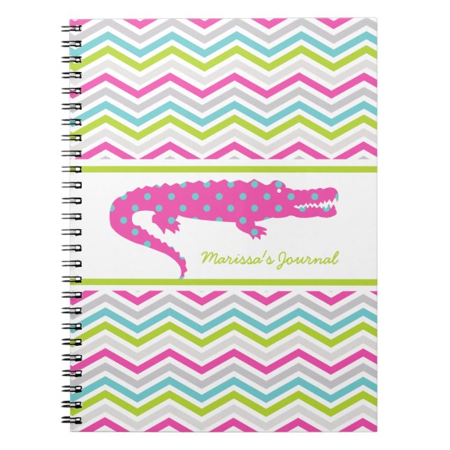 Pink Gator on Chevron Personalized Notebook (Front)