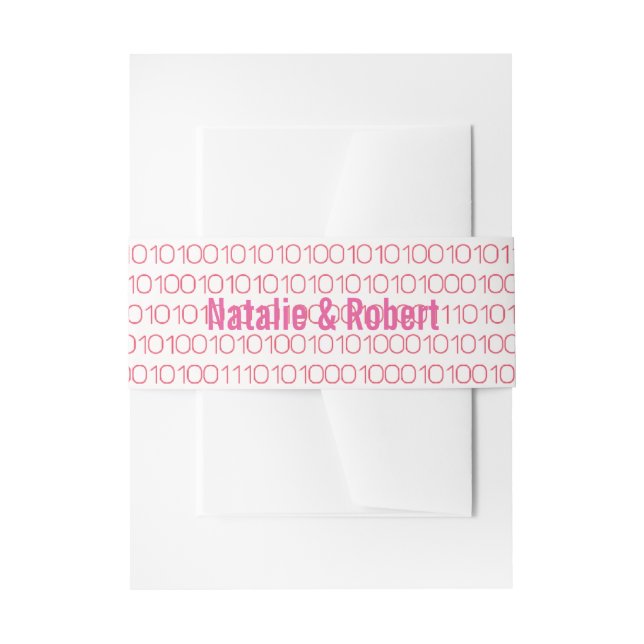 Pink Geek Chic Binary Code Belly Bands Invitation Belly Band (Front Example)