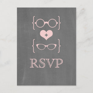 Pink Geeky Glasses Chalkboard RSVP Postcard