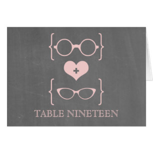 Pink Geeky Glasses Chalkboard Table Number Card