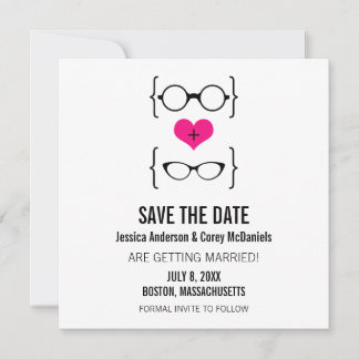 Pink Geeky Glasses Save the Date Announcement