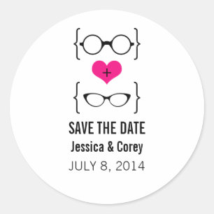 Pink Geeky Glasses Save the Date Stickers