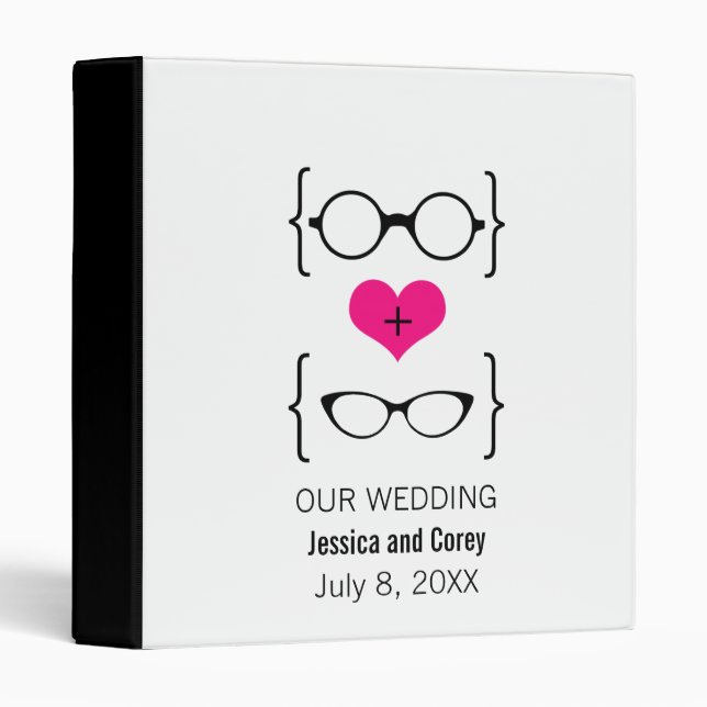 Pink Geeky Glasses Wedding Binder (Front/Spine)