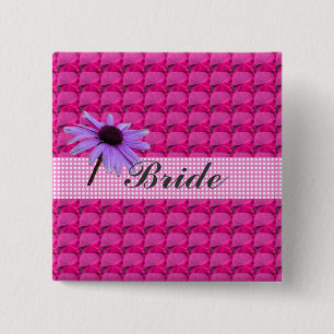 pink gem stones and daisy flower 2 inch square button