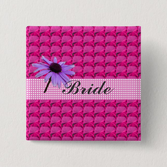 pink gem stones and daisy flower 2 inch square button (Front)