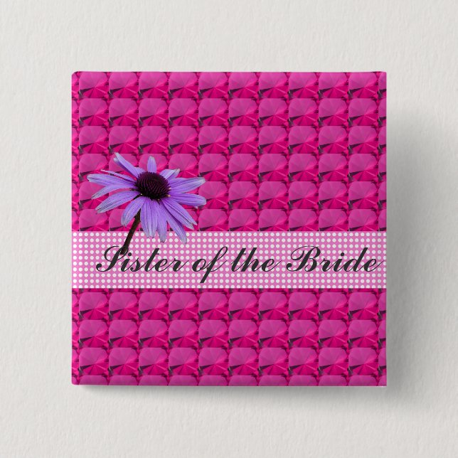 pink gem stones and daisy flower 2 inch square button (Front)