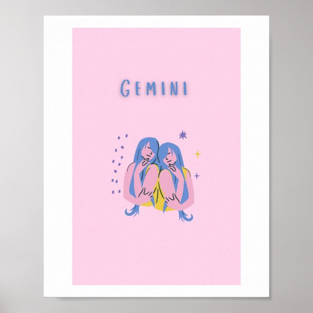 Pink Gemini, zodiac, star sign print (Front)