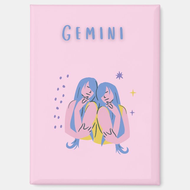 Pink Gemini, zodiac, star sign print Magnet (Front)