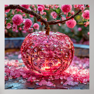 Pink Gems and Blossoming Tree Branch Poster