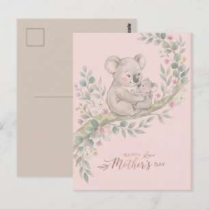 Pink, Gentle Koala Mom and Joey Postcard