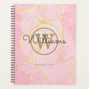 Pink Geode Agate Gold Monogram 2023 Planner